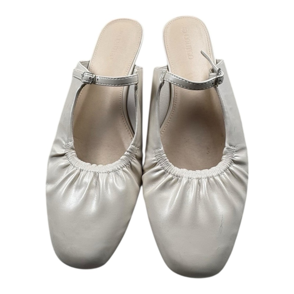 Coutgo Women's Cream Ballet Flats Mules 8.5 Mary Jane Strap Slip On